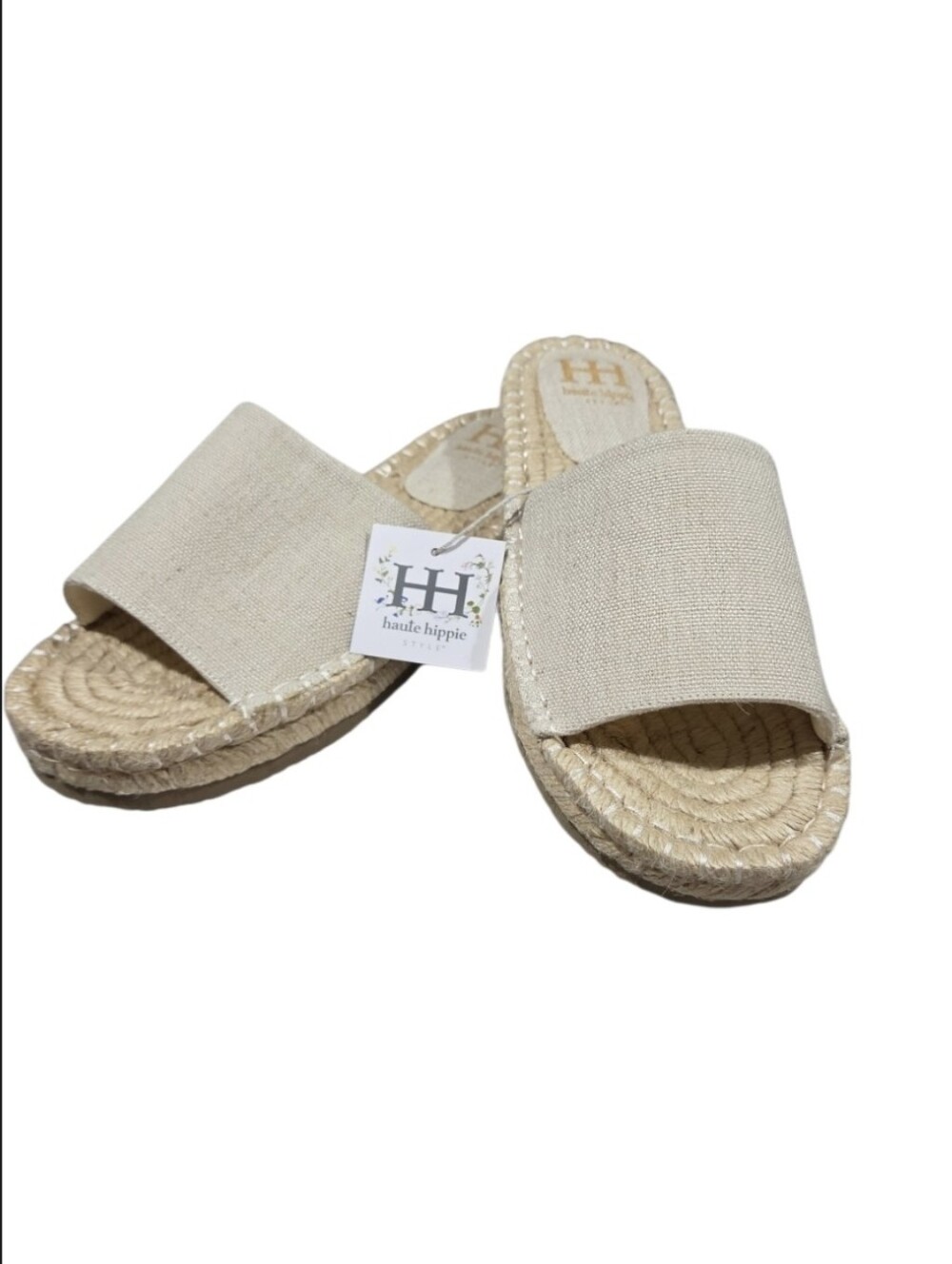 Haute Hippie Natural Beige Linen Espadrille Slide Sandals